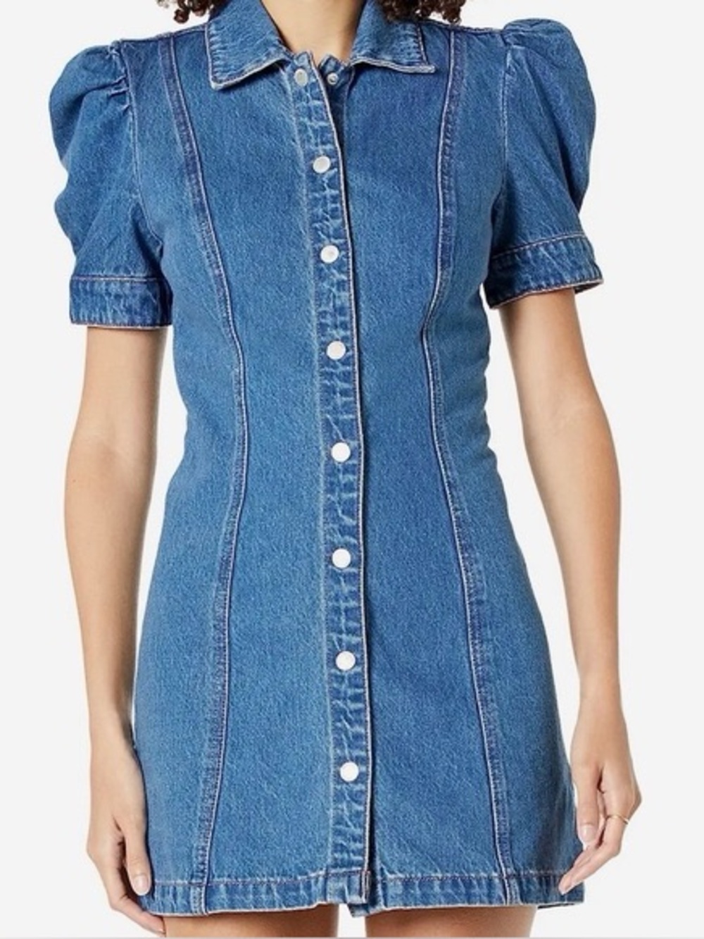 Blank NYC Walk In The Park Denim Puff Sleeve Mini Dress